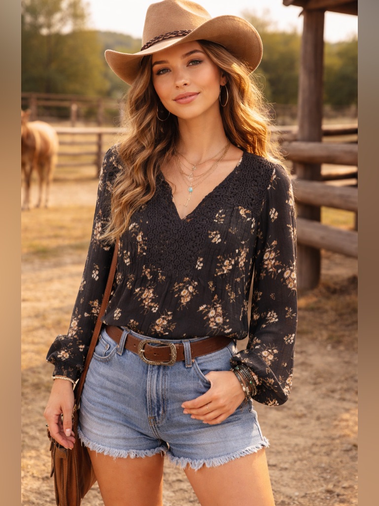 Ralph Lauren Denim & Supply Long Sleeve Floral Crochet Blouse 634
